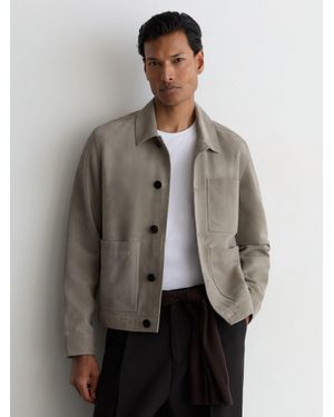 Reiss Suede Button-Through Trucker Jacket - Grey