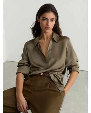 Reiss Silk Open-Collar Blouse - Brown
