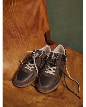 Reiss Jasper - Dark Brown Monogram Bonded Leather And Suede Trainers, Us 10 (uk 9)