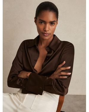 Reiss Silk Double-Cuff Button-Through Shirt - Brown