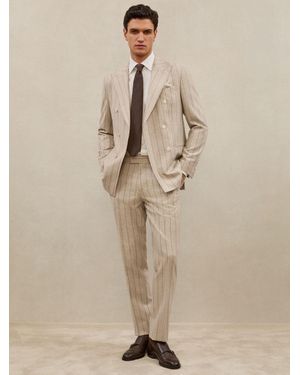 Reiss Vermentino - Atelier Oatmeal Brown Atelier Wool Pinstripe Suit Trousers Tailored-fit, 38 - Natural