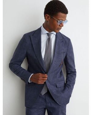 Reiss Wool-Blend Check Single-Breasted Suit Blazer Classic-Fit - Blue