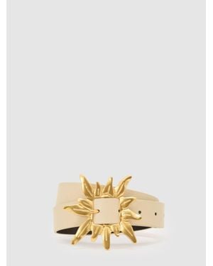 Reiss Leather Sun-Buckle Belt - Natural