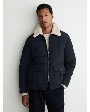 Reiss Borg-Collar Quilted Zip-Through Jacket - Blue