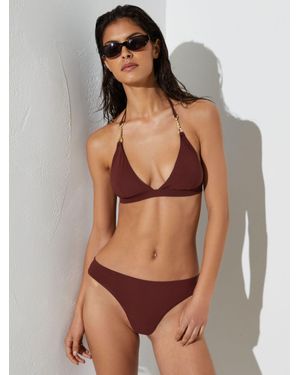 Reiss Fixed-Side High-Leg Bikini Bottoms - Brown