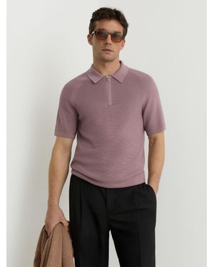 Reiss Textured-Knit Half-Zip Polo Shirt - Purple
