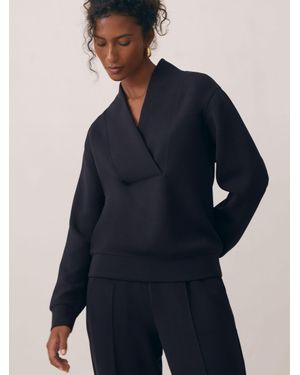 Reiss Premium Interlock Shawl-Neck Sweatshirt With - Blue