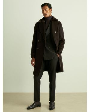 Reiss Wool-Blend Faux-Fur Collar Overcoat - Black