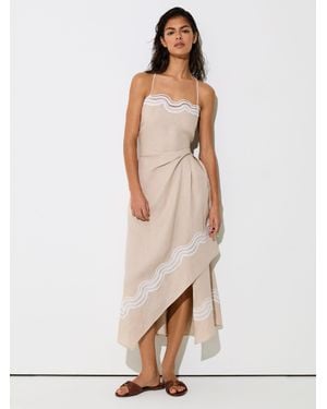 Reiss Linen Lace-Trim Beach Dress - Natural