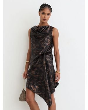 Reiss Metallic-Thread Printed Draped Mini Dress - White