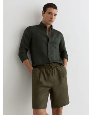 Reiss Short - Thyme Green Barges Linen Drawstring Shorts, 30