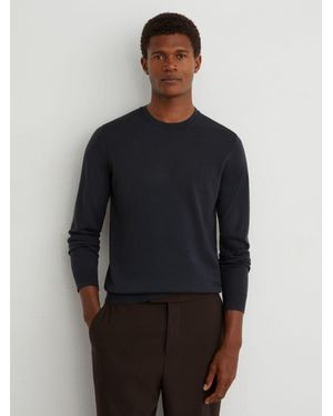 Reiss Wessex - Vulcan Grey Merino Wool Crew-neck Jumper, S - Blue