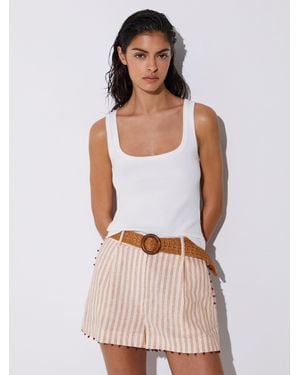 Reiss Coral & Linen-Blend Stripe Belted Shorts - Multicolour