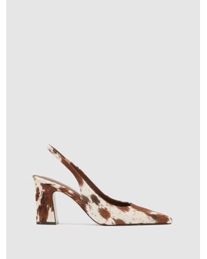Reiss Leather Cow-Print Slingback Court Shoes - Brown