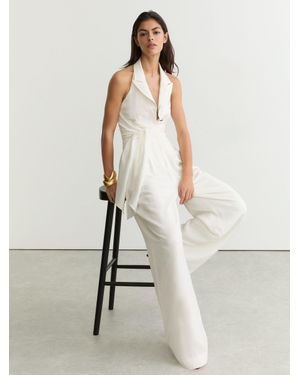 Reiss Cream Tie-Front Wide-Leg Jumpsuit With Linen - White