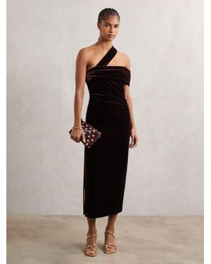 Reiss Velvet One-Shoulder Midi Dress - Black