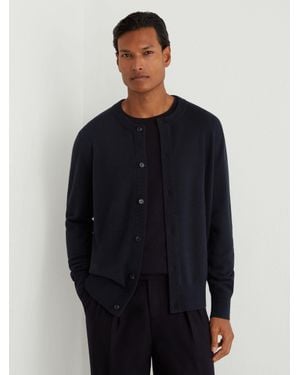Reiss Wool-Cashmere Jersey-Knit Cardigan - Blue