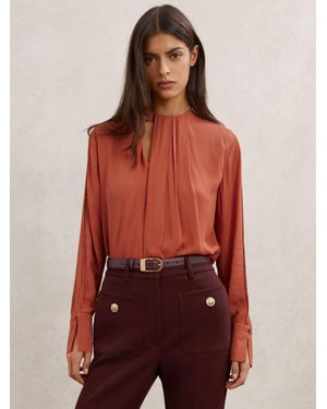 Reiss Drape-Detail Asymmetric Blouse - Red