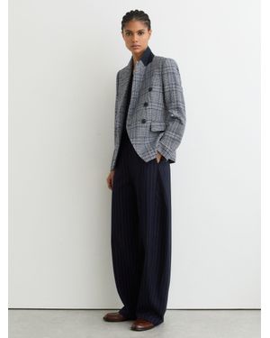 Reiss Petite Double-Breasted Blazer Cotton-Linen - Blue