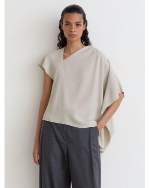 Reiss Asymmetric Draped-Sleeve Top - Grey