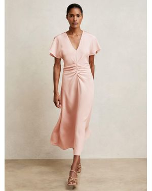 Reiss Ruched-Front Midi Dress - Natural