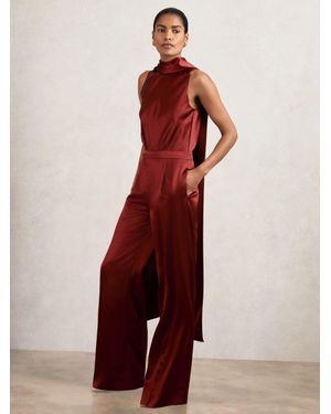 Reiss Farah - Dark Red Petite Satin Cape-sash Jumpsuit, Us 10
