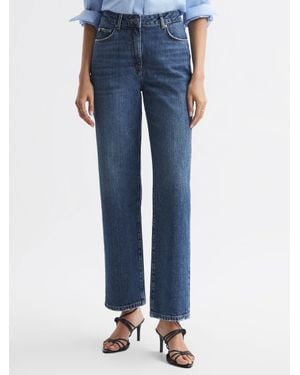 Reiss Selin - Mid Blue Mid Rise Straight Leg Cropped Jeans