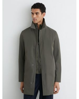 Reiss Logan - Khaki Green Removable-gilet Hybrid Overcoat, Xs - Grey