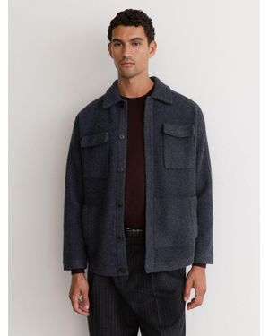 Reiss Boiled Wool Twin-Pocket Overshirt - Blue