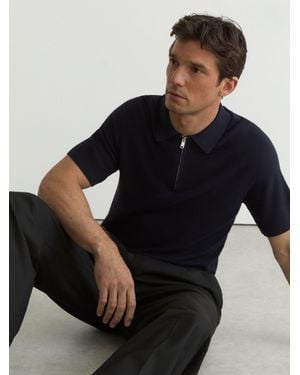 Reiss Estate - Navy Textured-knit Half-zip Polo Shirt, S - Black