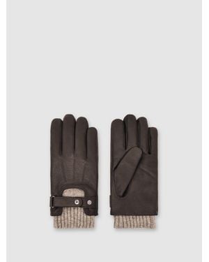Reiss Sanford - Dark Brown Leather Ribbed-cuff Gloves, M