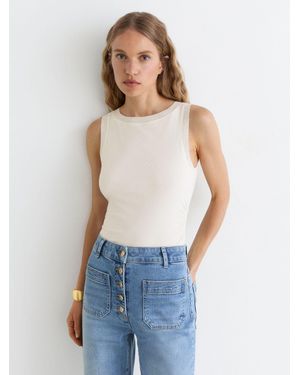 Reiss Cotton Sheer-Trim Ruched Vest - Blue