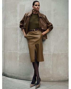 Reiss Khaki Milly Petite Leather Midi Pencil Skirt - Natural