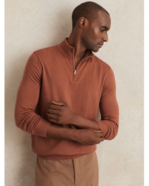Reiss Merino Wool Half-Zip Jumper - Brown