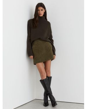 Reiss Tate - Khaki Green Suede Zip-pocket Mini Skirt, Us 12 - Multicolour