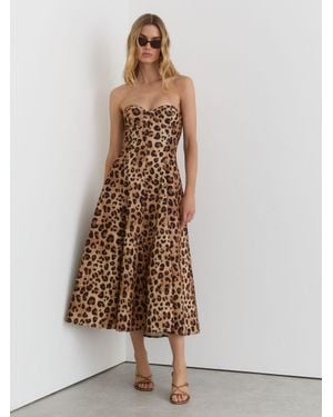 Reiss Strapless Leopard-Print Corset Midi Dress - Natural