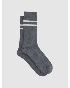 Reiss Alcott - Grey Melange Wool Blend Striped Crew Socks, S/m