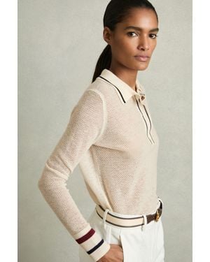 Reiss Cece - Neutral Wool-cashmere Tipped Polo Jumper, M - Natural