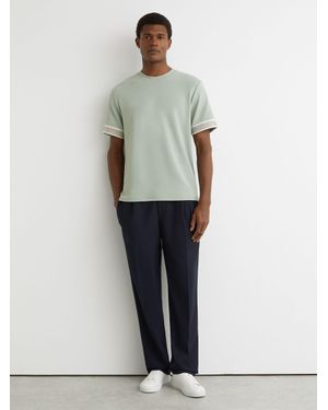 Reiss Aries - Mint Green Textured Tape-cuff Modern-fit T-shirt, Xl - White