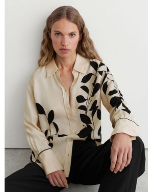Reiss Lyla Leaf-Print Long-Sleeve Woven Shirt - Natural