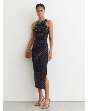Reiss Jersey Polka-Dot Racer Midi Dress - White