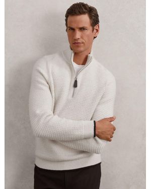 Reiss Half-Zip Chevron-Knit Jumper With Wool - Grey