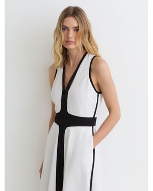 Reiss Contrast-Trim Cross-Back Midi Dress With Linen - White