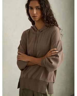 Reiss Woven Hooded Top - Brown