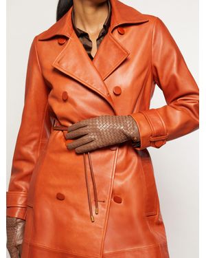 Reiss Woven Leather Gloves, S & M - Brown