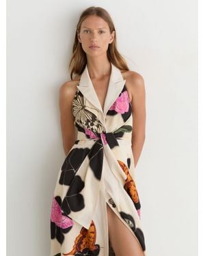 Reiss X Nybg Butterfly-Print Midi Dress - Natural