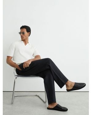 Reiss Leather Checkerboard-Embossed Mules - Black