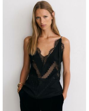 Reiss Lace-Trim Mesh-Detail Cami Top - Black