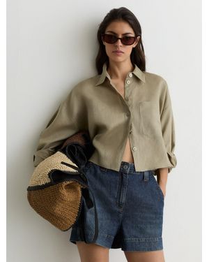 Reiss Olivia - Mid Blue Lyocell Relaxed Shorts, Us 8 - Natural