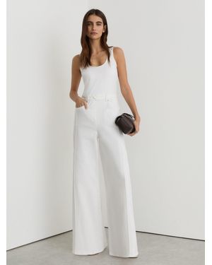Reiss Petite Wide-Leg Racer-Back Denim Jumpsuit - White